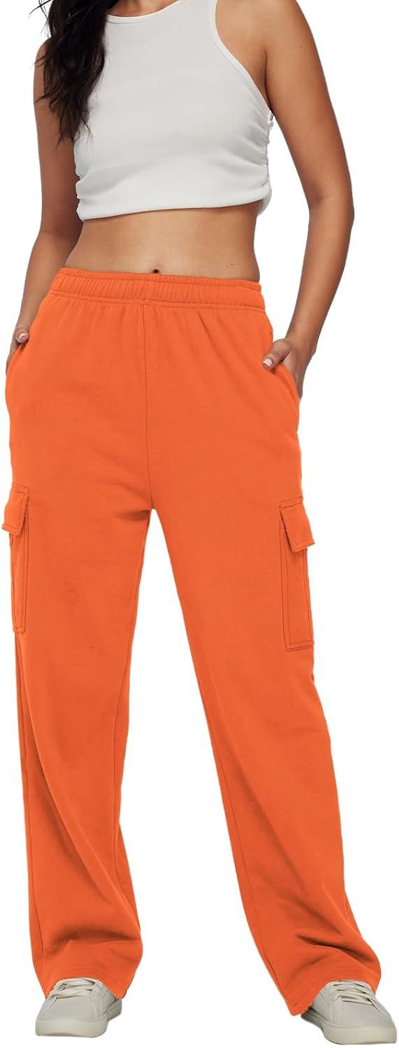 imageAUTOMET Womens Cargo Sweatpants Baggy Fleece High Waisted Joggers Sweat Pants Athletic PantsOrange