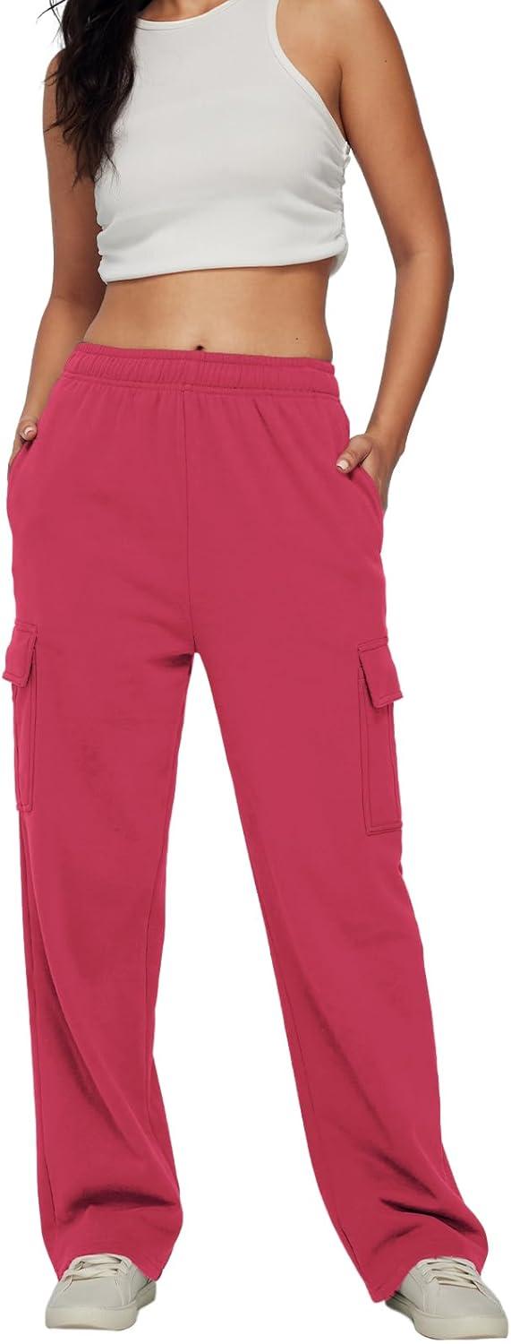 imageAUTOMET Womens Cargo Sweatpants Baggy Fleece High Waisted Joggers Sweat Pants Athletic PantsWatermelonred