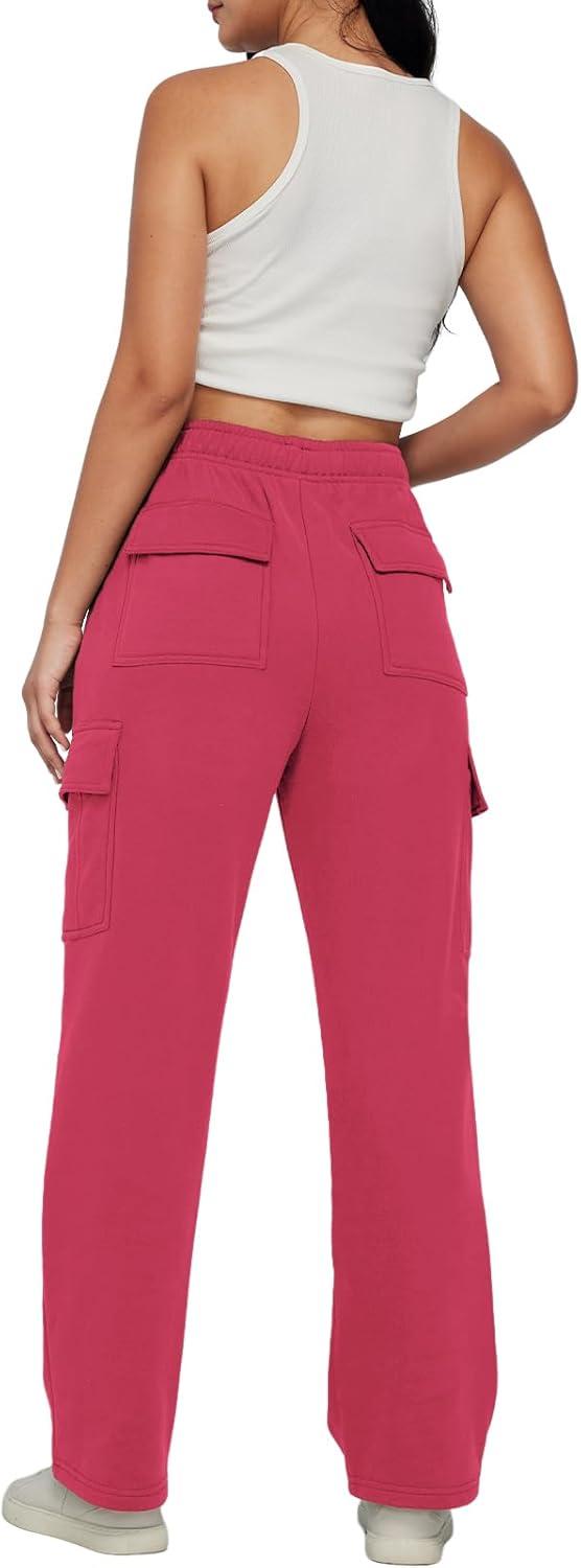 imageAUTOMET Womens Cargo Sweatpants Baggy Fleece High Waisted Joggers Sweat Pants Athletic PantsWatermelonred