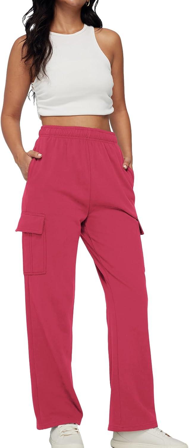 imageAUTOMET Womens Cargo Sweatpants Baggy Fleece High Waisted Joggers Sweat Pants Athletic PantsWatermelonred