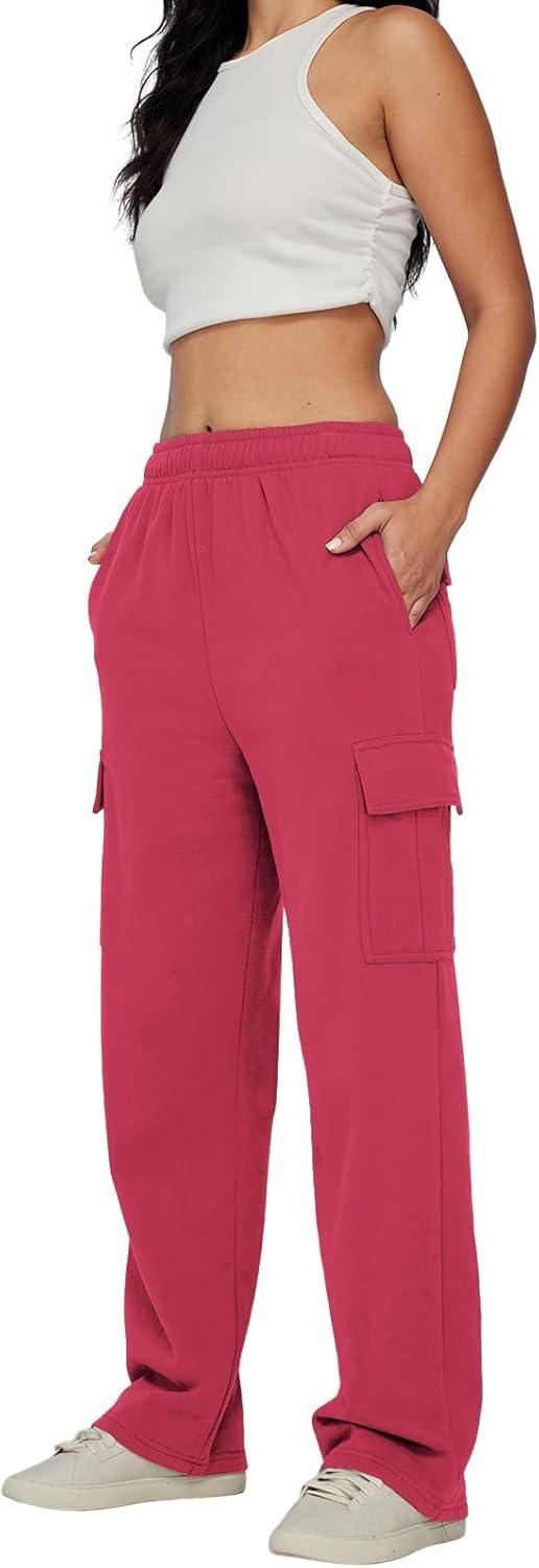 imageAUTOMET Womens Cargo Sweatpants Baggy Fleece High Waisted Joggers Sweat Pants Athletic PantsWatermelonred
