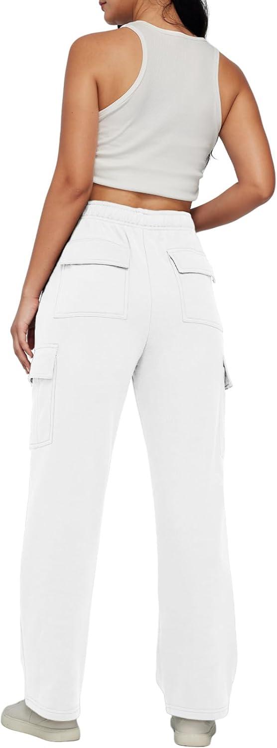 imageAUTOMET Womens Cargo Sweatpants Baggy Fleece High Waisted Joggers Sweat Pants Athletic PantsWhite