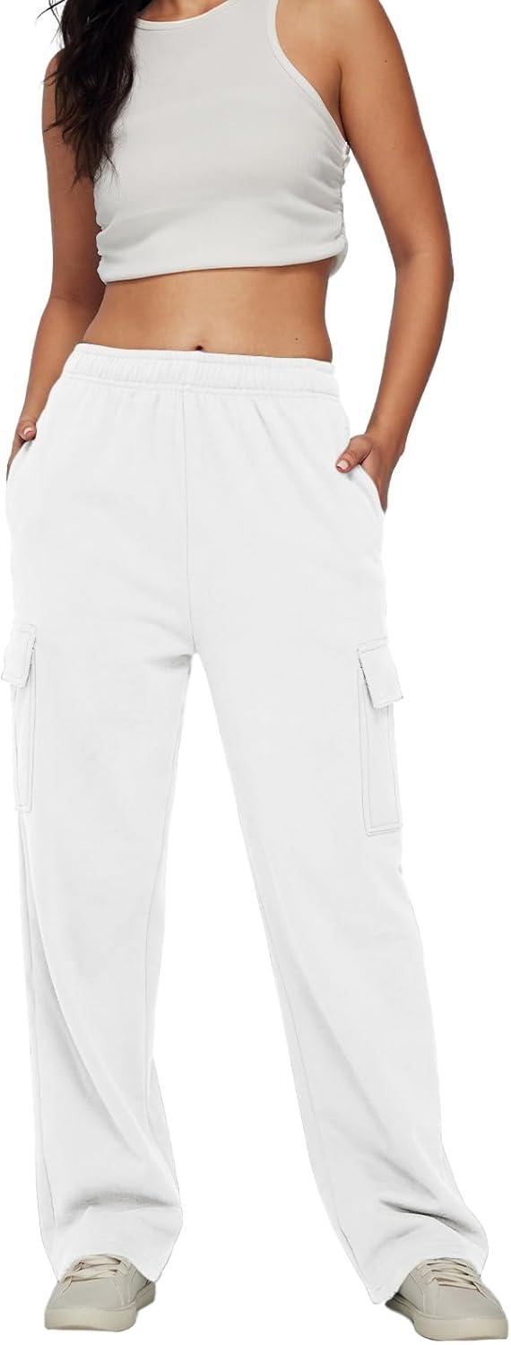 imageAUTOMET Womens Cargo Sweatpants Baggy Fleece High Waisted Joggers Sweat Pants Athletic PantsWhite