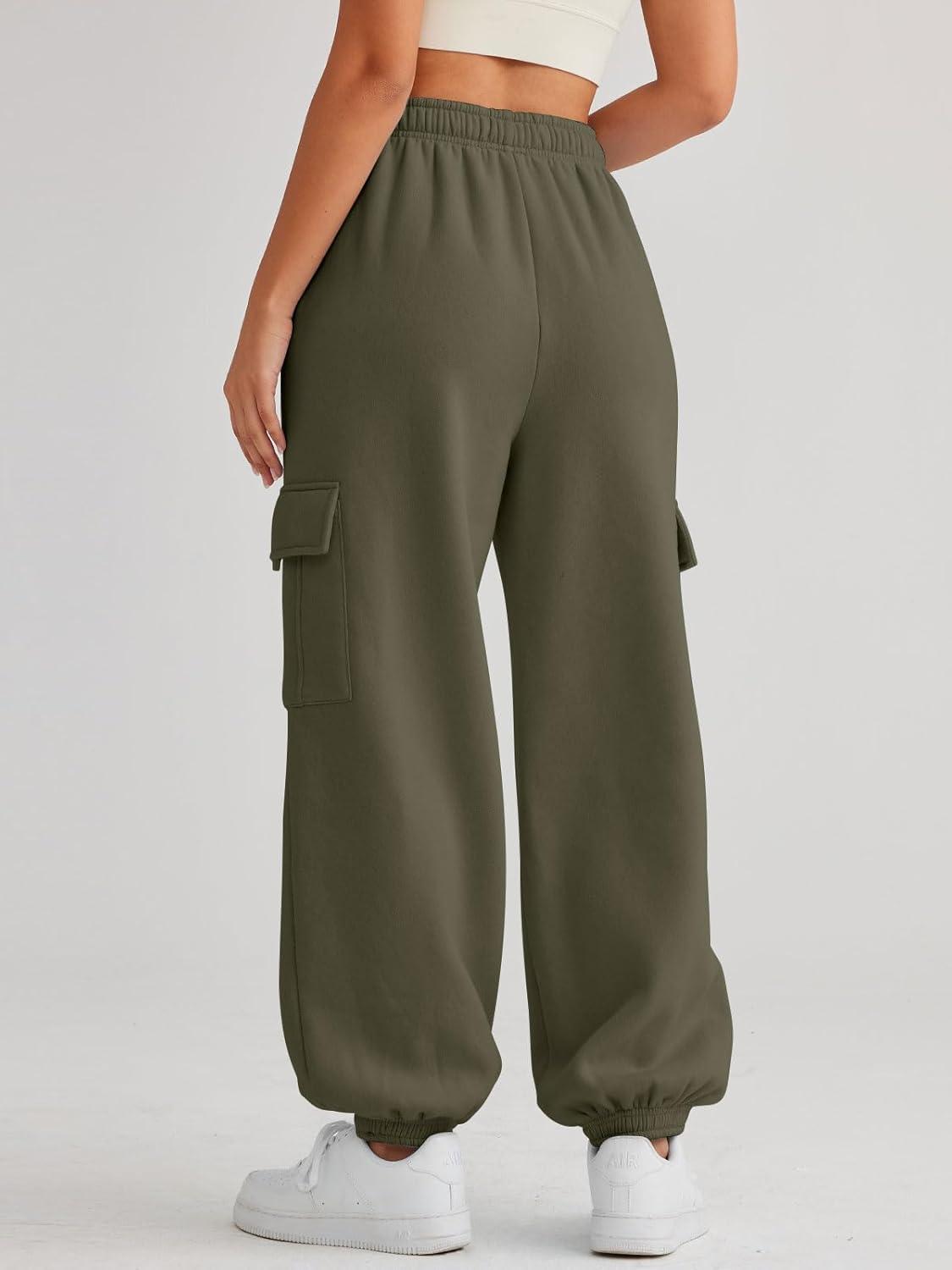 imageAUTOMET Womens Cargo Sweatpants Oversized Fleece Joggers Fall Fashion Outfits Y2k Clothes 2025 with PocketsArmygreen