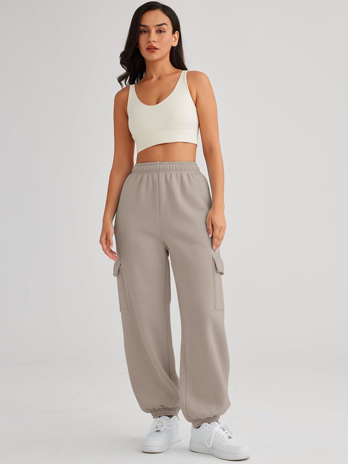 imageAUTOMET Womens Cargo Sweatpants Oversized Fleece Joggers Fall Fashion Outfits Y2k Clothes 2025 with PocketsCoffeegrey