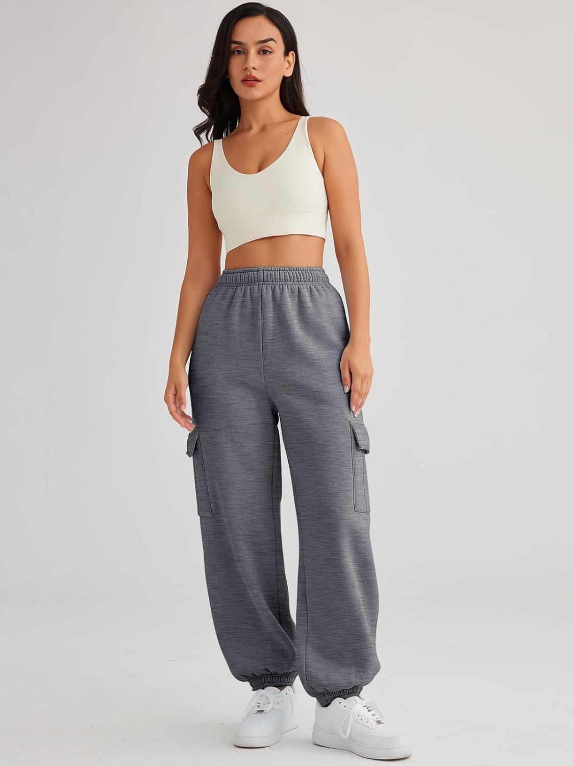 imageAUTOMET Womens Cargo Sweatpants Oversized Fleece Joggers Fall Fashion Outfits Y2k Clothes 2025 with PocketsDarkgrey