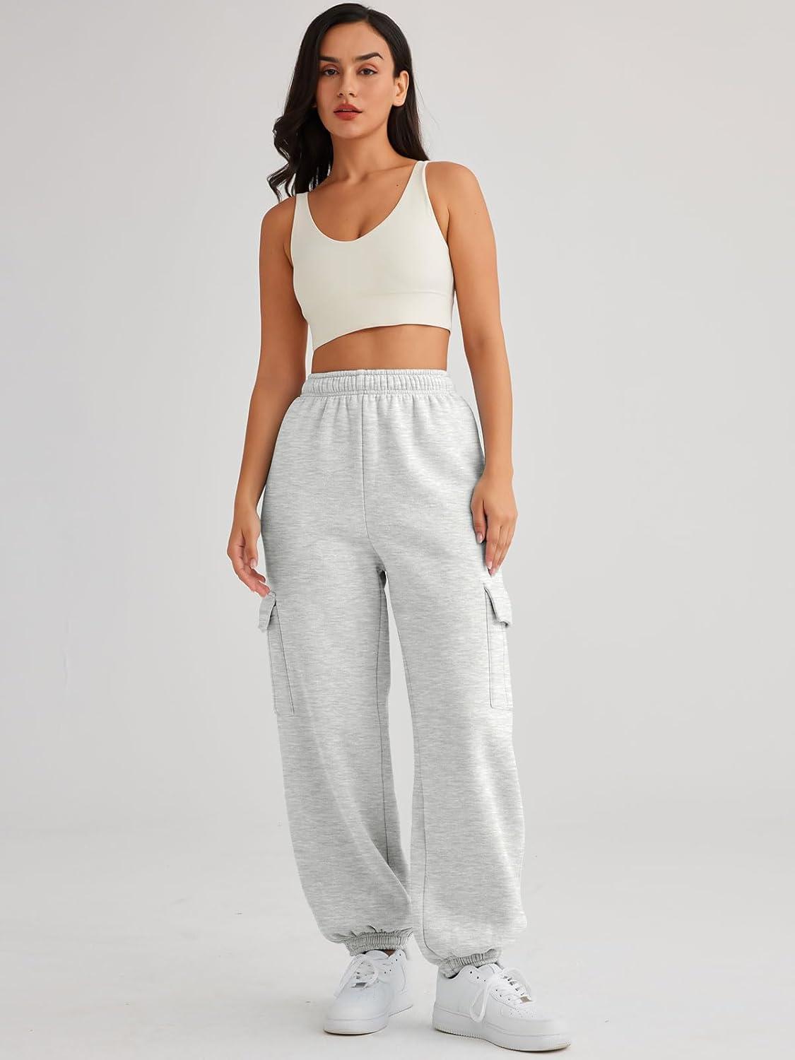imageAUTOMET Womens Cargo Sweatpants Oversized Fleece Joggers Fall Fashion Outfits Y2k Clothes 2025 with PocketsGrey