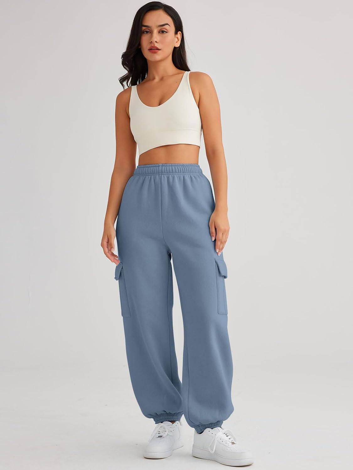 imageAUTOMET Womens Cargo Sweatpants Oversized Fleece Joggers Fall Fashion Outfits Y2k Clothes 2025 with PocketsGreyblue