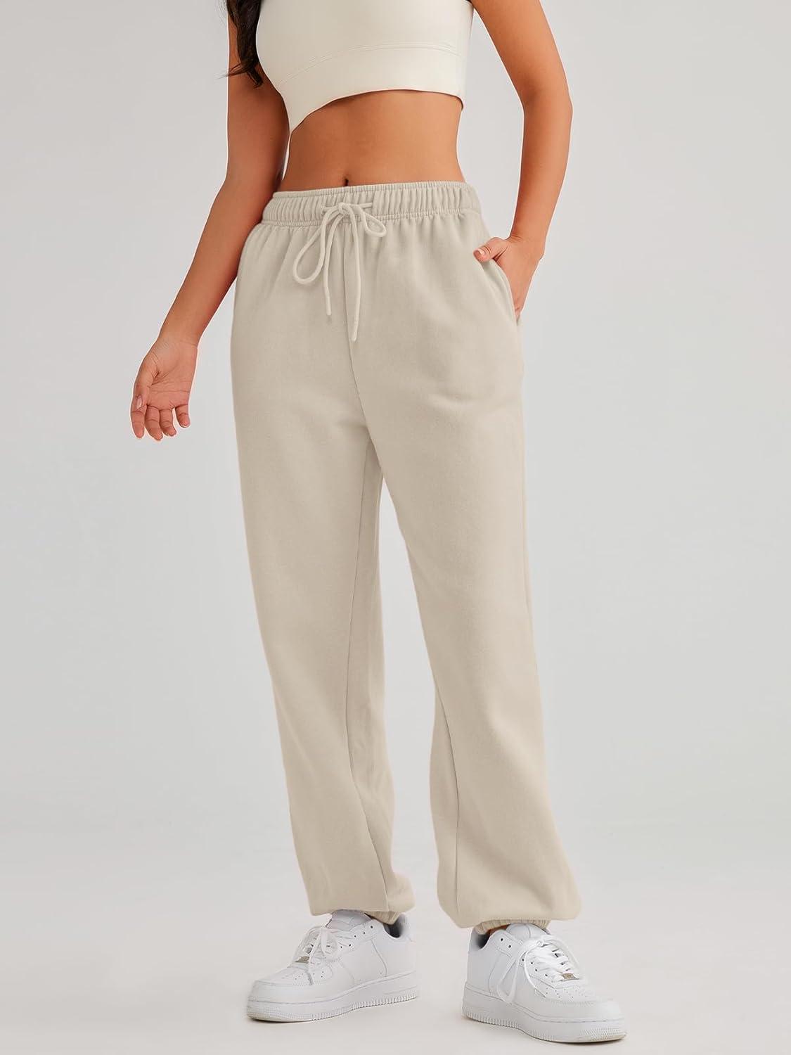 imageAUTOMET Womens Casual Baggy Fleece SweatpantsBeige