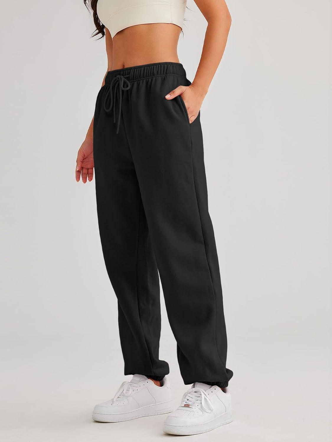 imageAUTOMET Womens Casual Baggy Fleece SweatpantsBlack