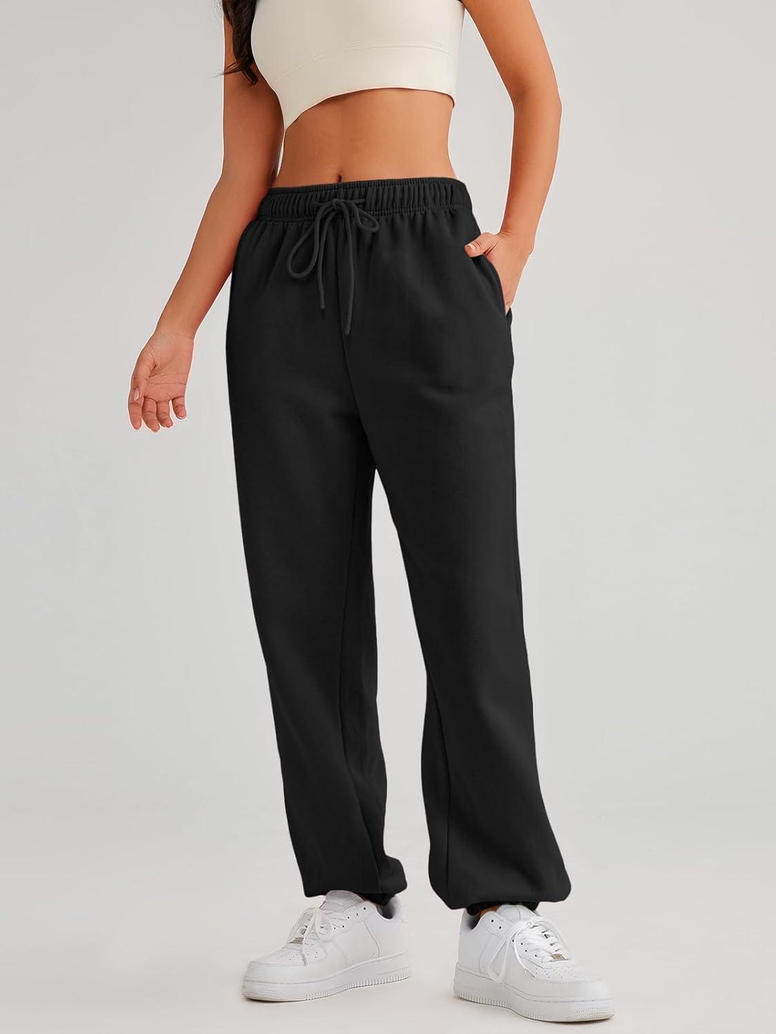 imageAUTOMET Womens Casual Baggy Fleece SweatpantsBlack