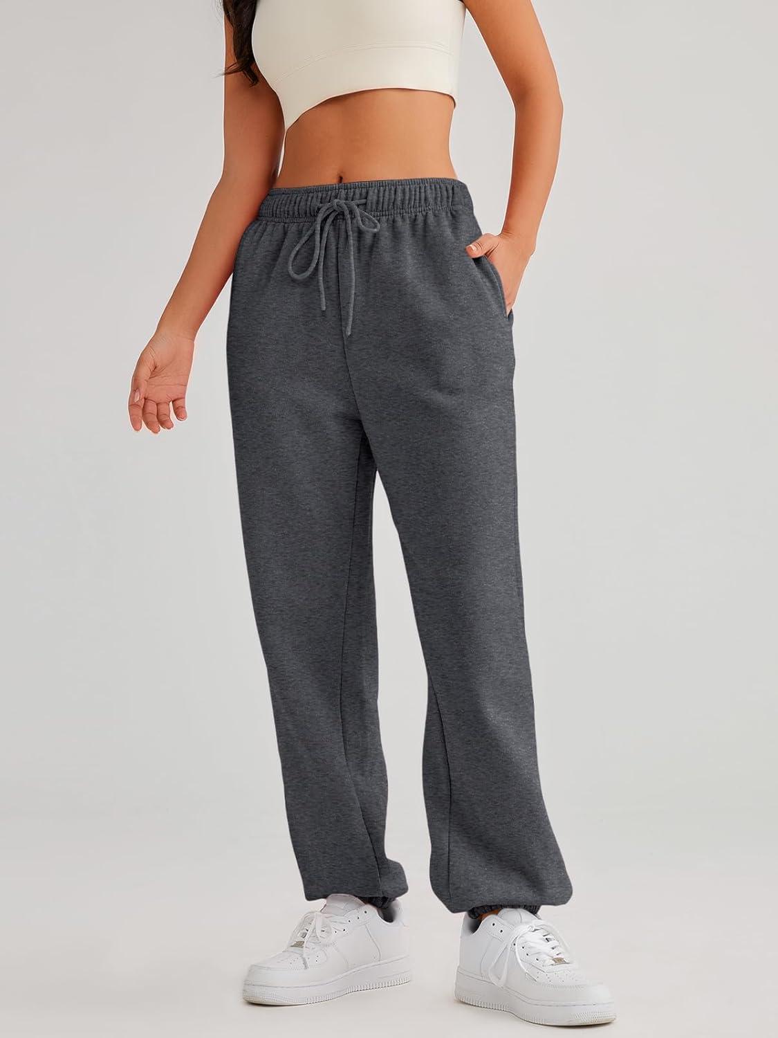 imageAUTOMET Womens Casual Baggy Fleece SweatpantsBlackgrey