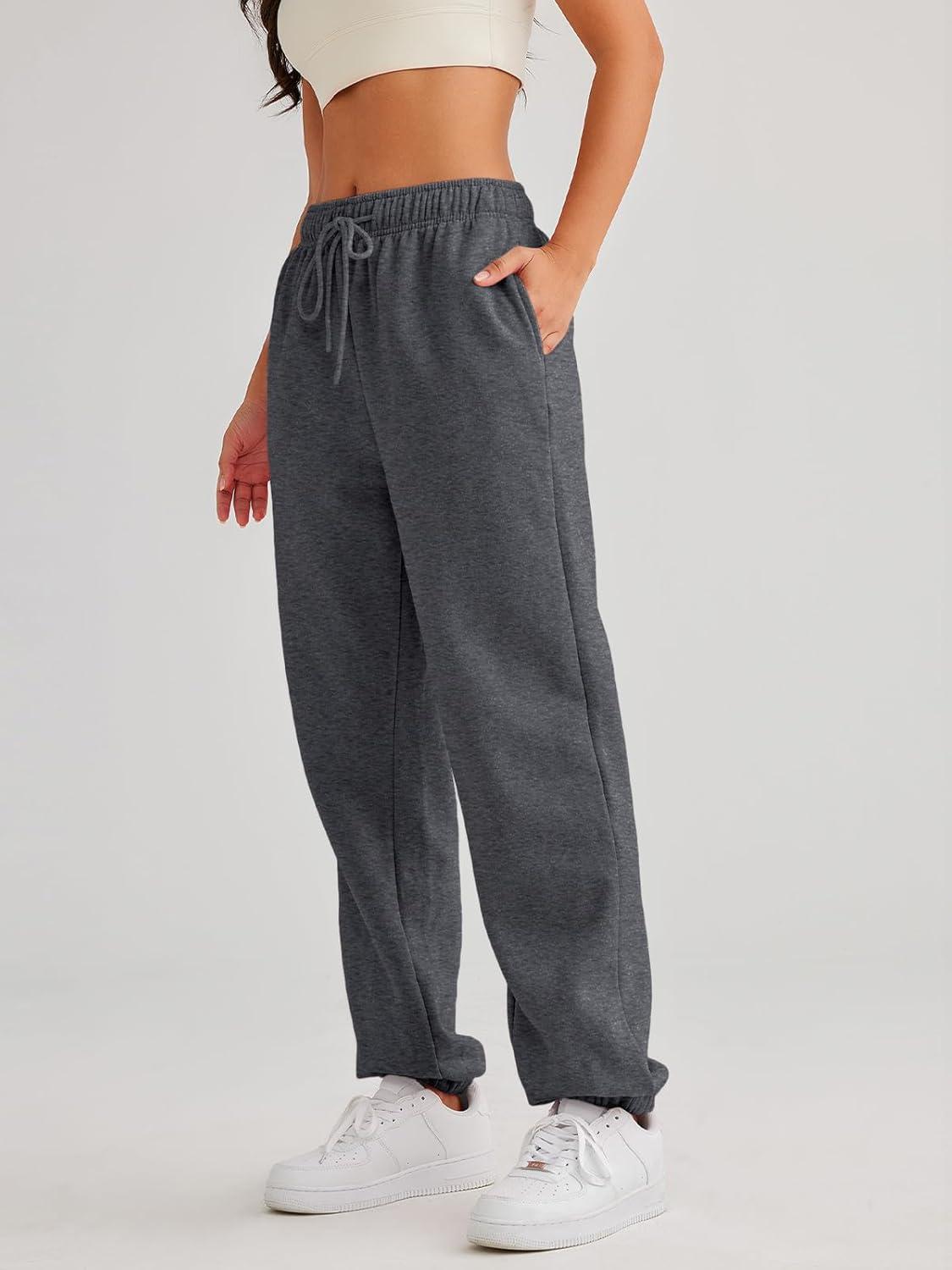 imageAUTOMET Womens Casual Baggy Fleece SweatpantsBlackgrey