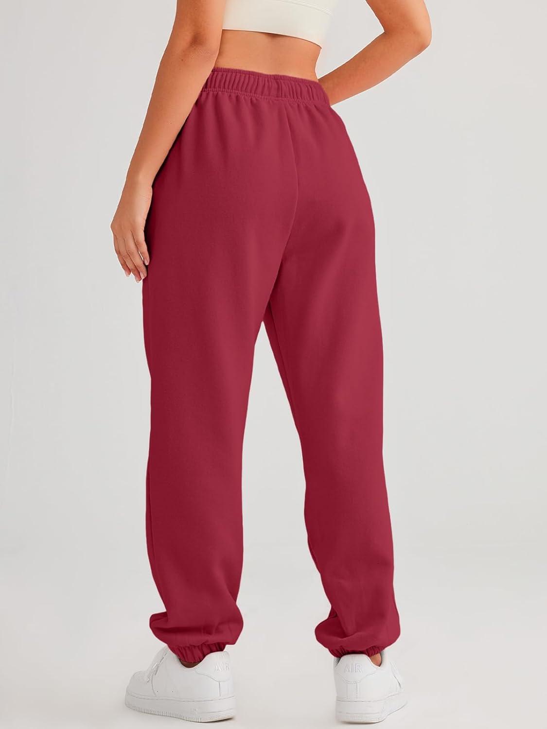 imageAUTOMET Womens Casual Baggy Fleece SweatpantsRed