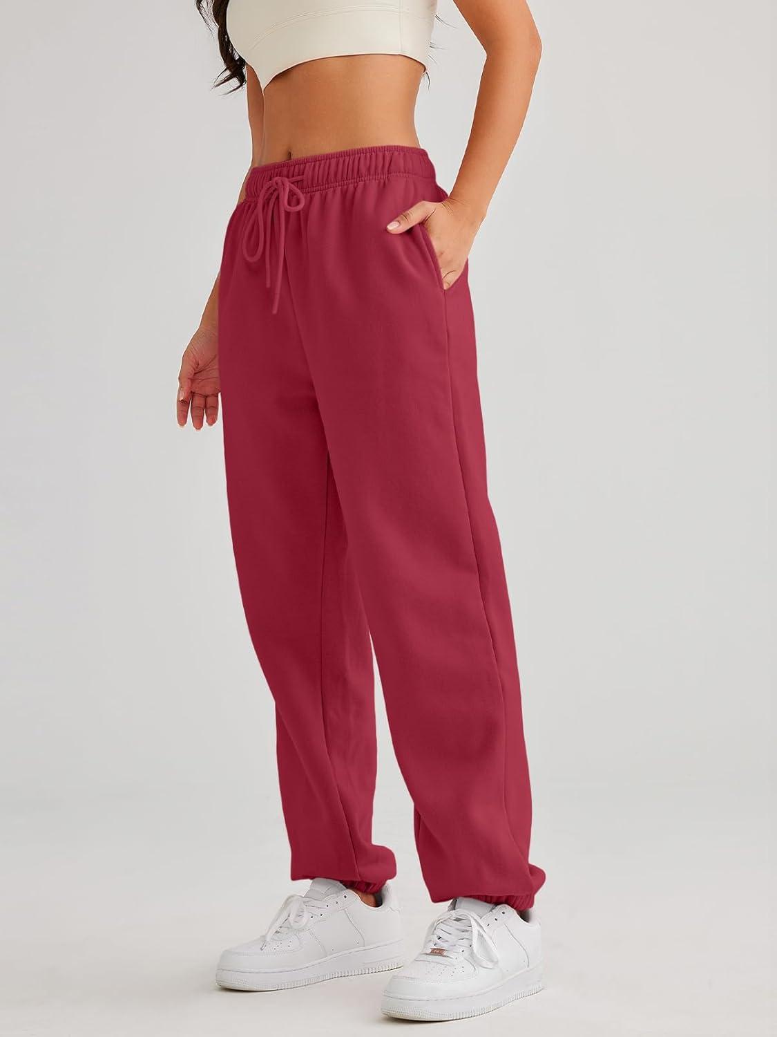 imageAUTOMET Womens Casual Baggy Fleece SweatpantsRed