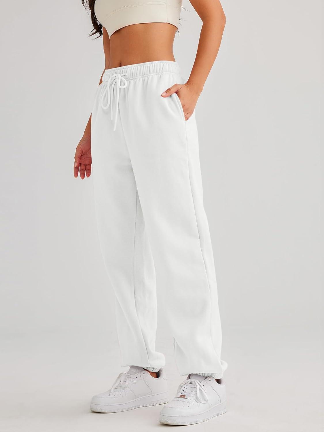 imageAUTOMET Womens Casual Baggy Fleece SweatpantsWhite