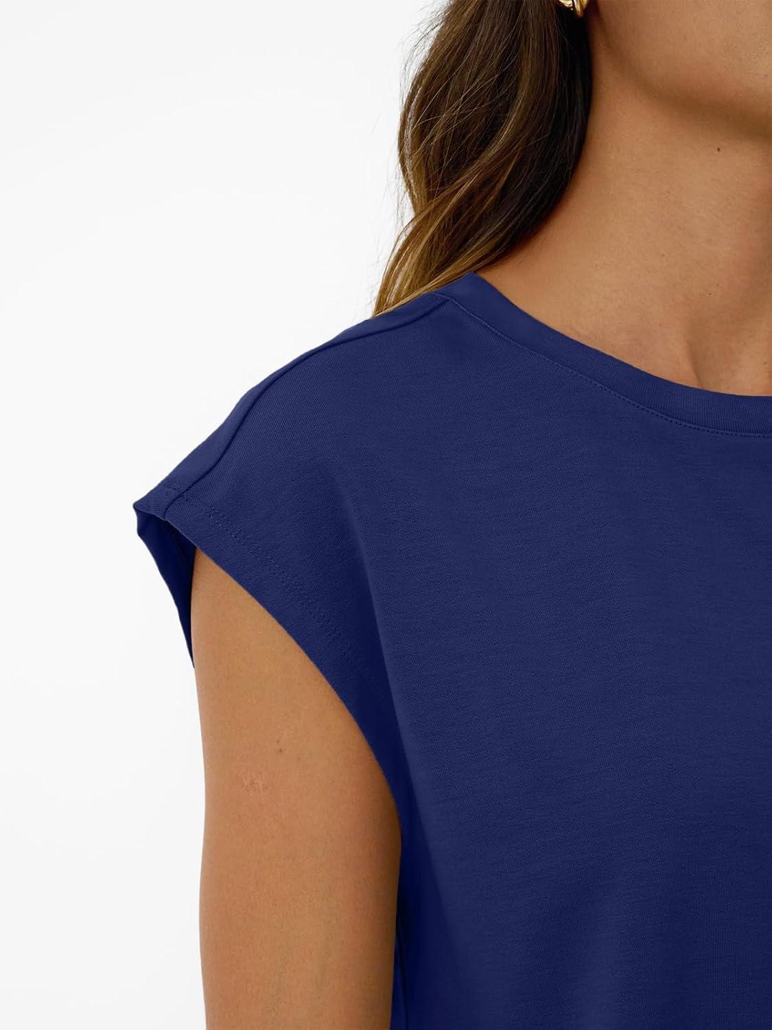 imageAUTOMET Womens Crew Neck Two Piece short Sets Cap Sleeve Drawstring Summer Sweatsuit with PocketNavy Blue