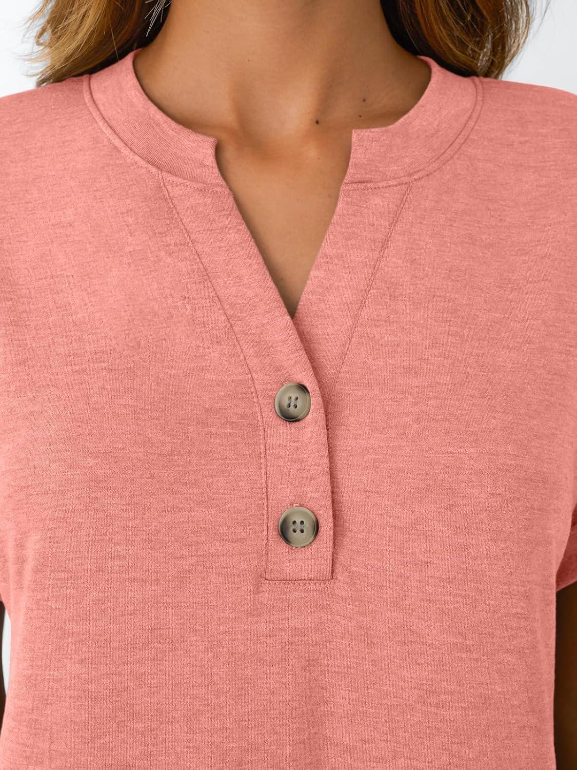 imageAUTOMET Womens Short Sleeve Shirts Henley Dressy Casual Summer Tops 2025 Trendy Blouses Cute TShirts Outfits ClothesCoral