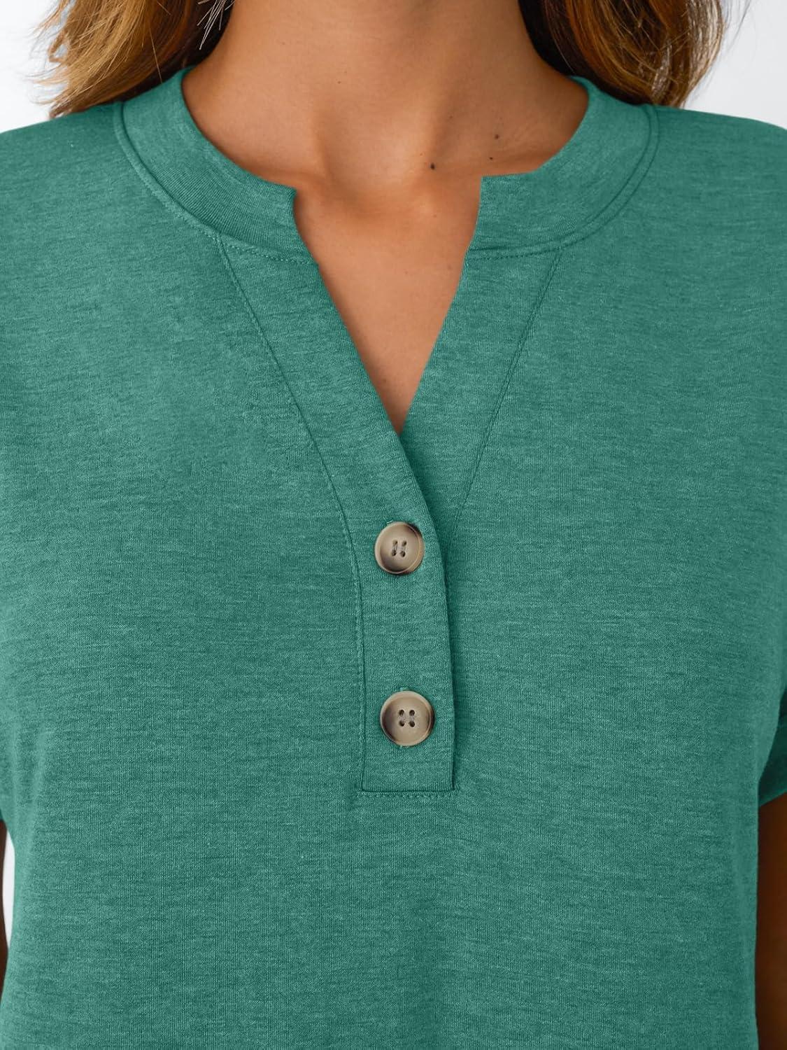 imageAUTOMET Womens Short Sleeve Shirts Henley Dressy Casual Summer Tops 2025 Trendy Blouses Cute TShirts Outfits ClothesGreen