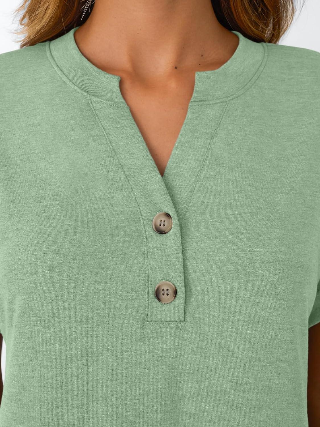 imageAUTOMET Womens Short Sleeve Shirts Henley Dressy Casual Summer Tops 2025 Trendy Blouses Cute TShirts Outfits ClothesLight Green