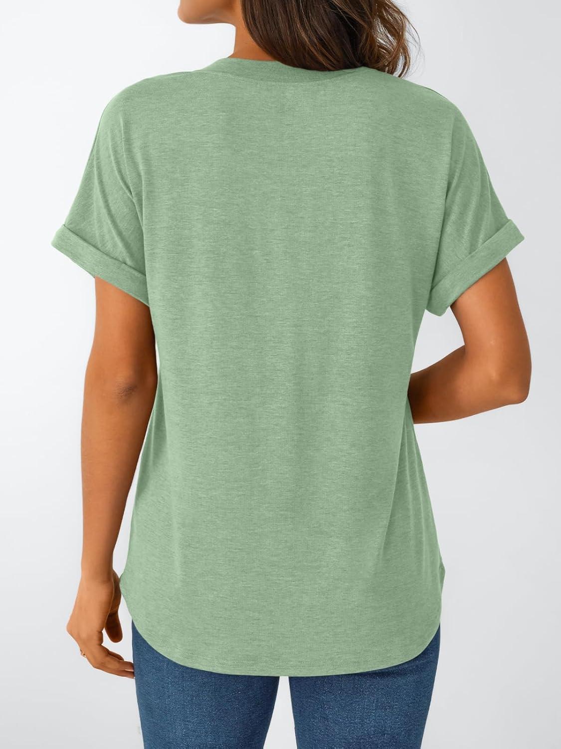 imageAUTOMET Womens Short Sleeve Shirts Henley Dressy Casual Summer Tops 2025 Trendy Blouses Cute TShirts Outfits ClothesLight Green