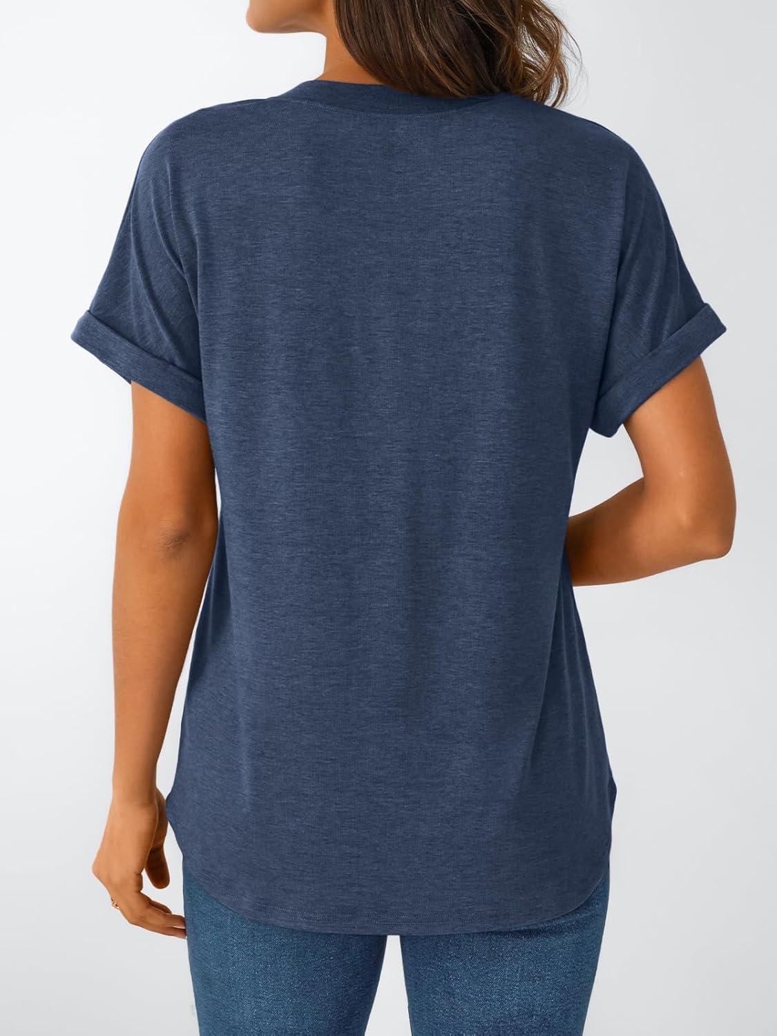 imageAUTOMET Womens Short Sleeve Shirts Henley Dressy Casual Summer Tops 2025 Trendy Blouses Cute TShirts Outfits ClothesNavy