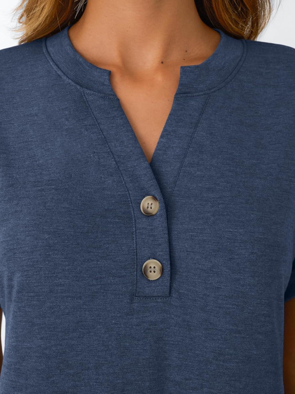 imageAUTOMET Womens Short Sleeve Shirts Henley Dressy Casual Summer Tops 2025 Trendy Blouses Cute TShirts Outfits ClothesNavy