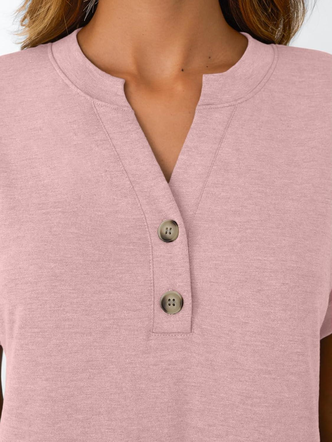 imageAUTOMET Womens Short Sleeve Shirts Henley Dressy Casual Summer Tops 2025 Trendy Blouses Cute TShirts Outfits ClothesPink