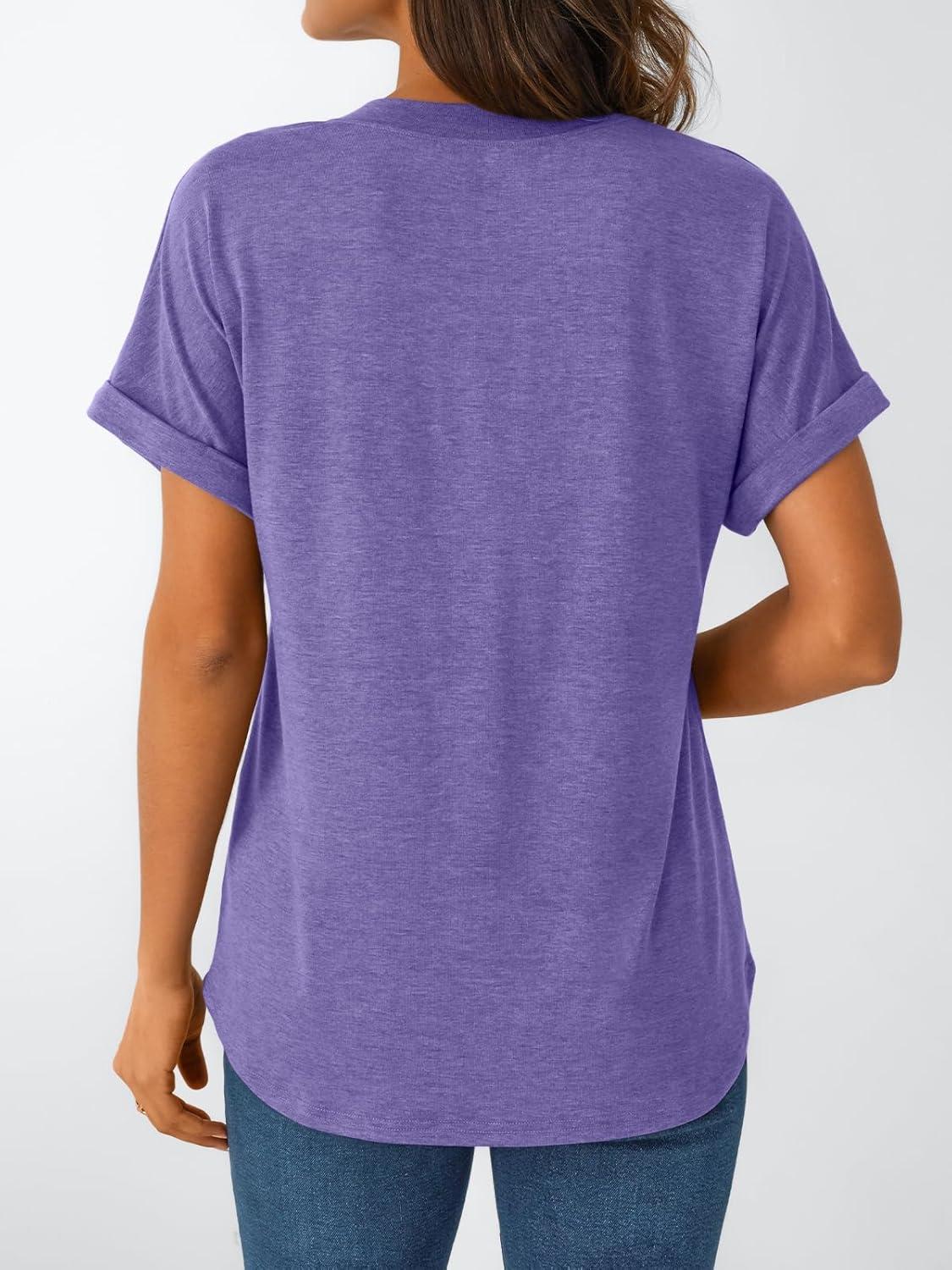 imageAUTOMET Womens Short Sleeve Shirts Henley Dressy Casual Summer Tops 2025 Trendy Blouses Cute TShirts Outfits ClothesPurple