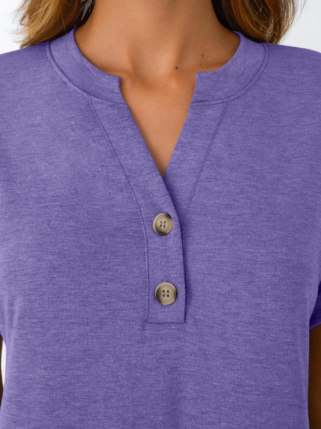 imageAUTOMET Womens Short Sleeve Shirts Henley Dressy Casual Summer Tops 2025 Trendy Blouses Cute TShirts Outfits ClothesPurple