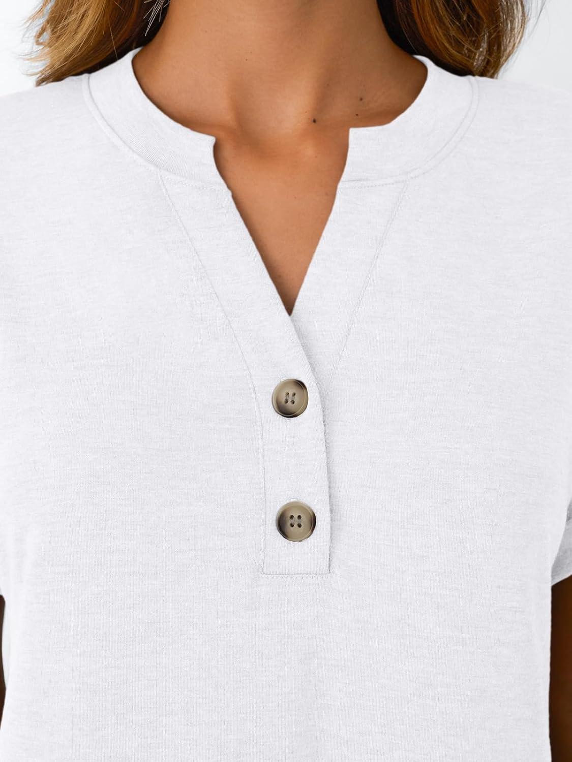 imageAUTOMET Womens Short Sleeve Shirts Henley Dressy Casual Summer Tops 2025 Trendy Blouses Cute TShirts Outfits ClothesWhite