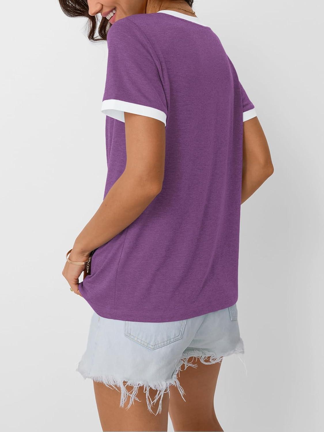 imageAUTOMET Womens Short Sleeve TShirts Summer Tops Casual Soft Tunic V Neck Basic Workout Clothes Spring Fashion Outfits 2025Deeppurple