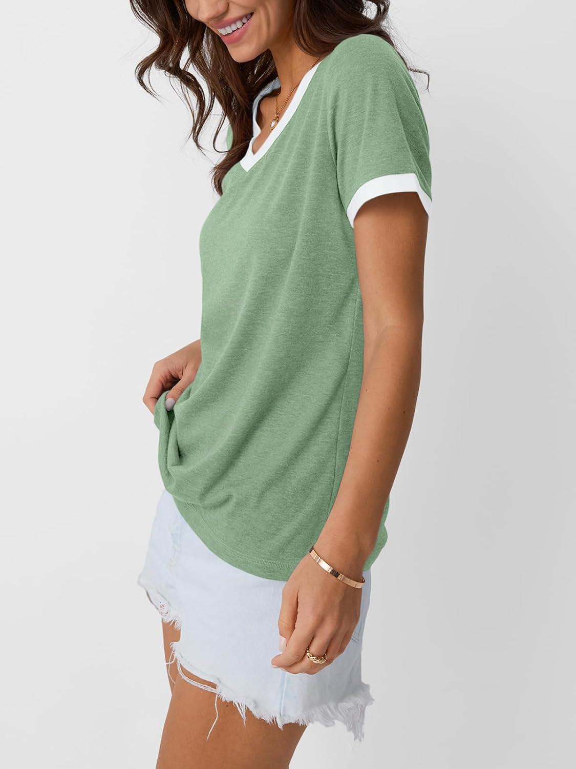 imageAUTOMET Womens Short Sleeve TShirts Summer Tops Casual Soft Tunic V Neck Basic Workout Clothes Spring Fashion Outfits 2025Green