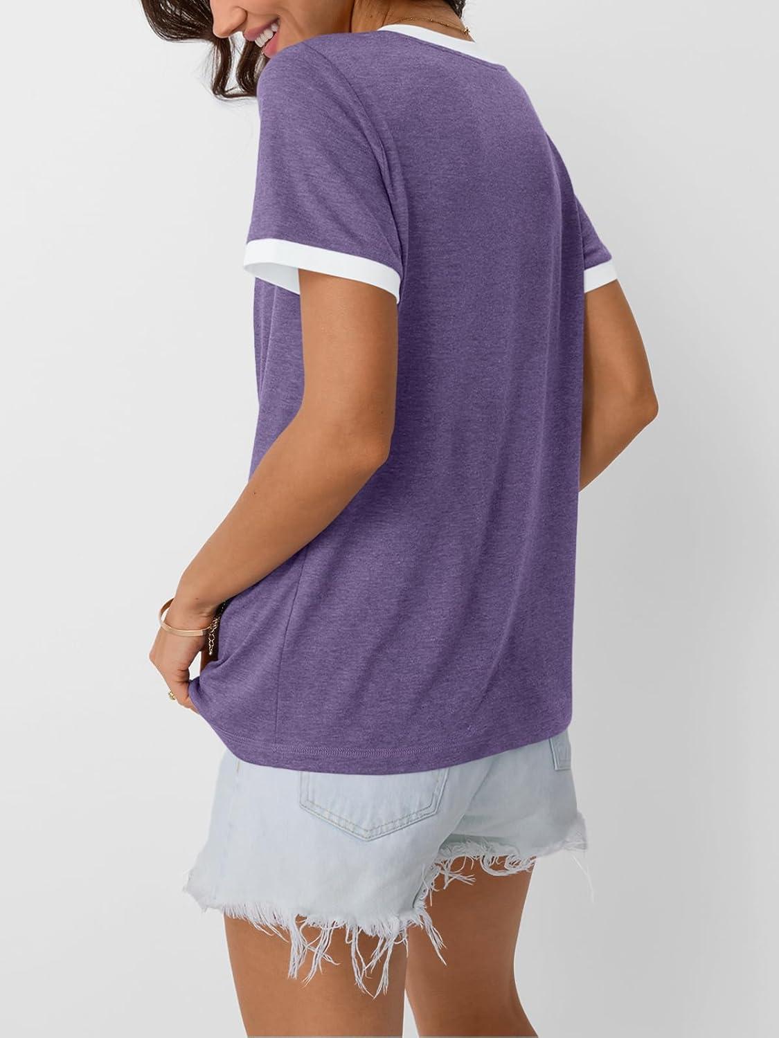 imageAUTOMET Womens Short Sleeve TShirts Summer Tops Casual Soft Tunic V Neck Basic Workout Clothes Spring Fashion Outfits 2025Purple