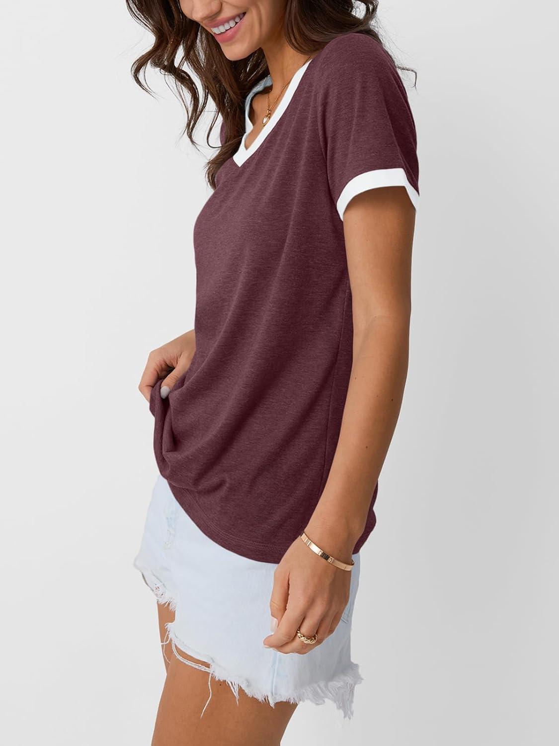 imageAUTOMET Womens Short Sleeve TShirts Summer Tops Casual Soft Tunic V Neck Basic Workout Clothes Spring Fashion Outfits 2025Winered