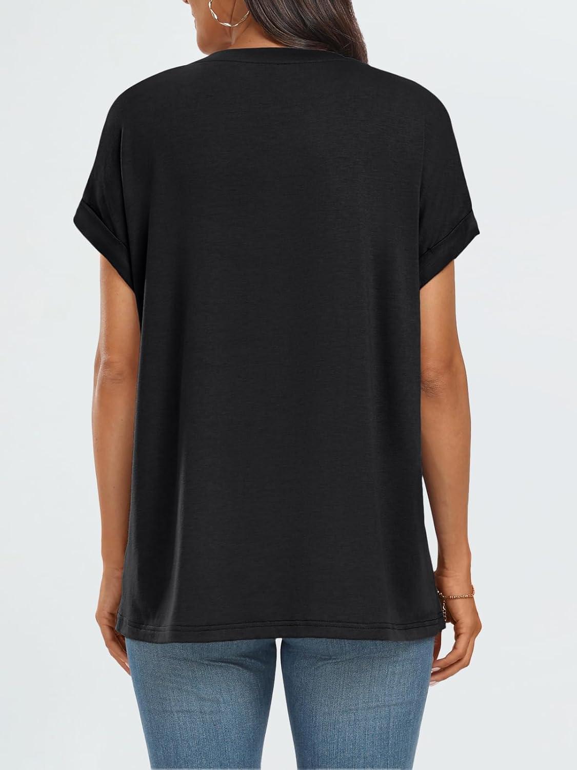 imageAUTOMET Womens Summer Tops Oversized Short Sleeve Business Casual T Shirts Trendy Fashion Clothes Spring Outfits 2025Black