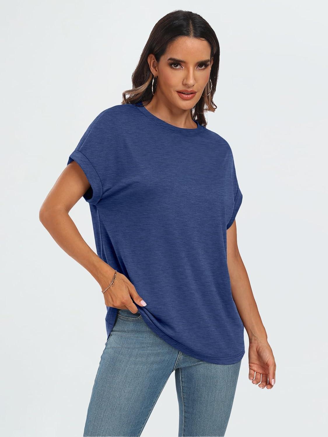imageAUTOMET Womens Summer Tops Oversized Short Sleeve Business Casual T Shirts Trendy Fashion Clothes Spring Outfits 2025Blue