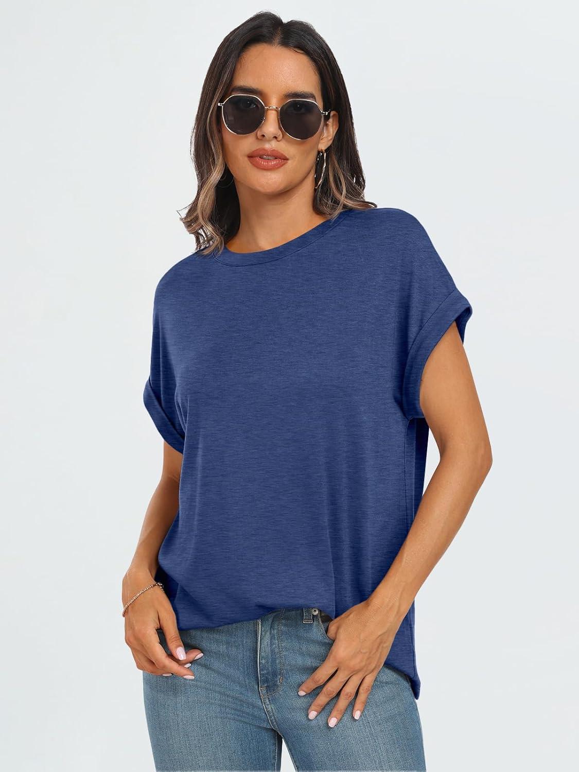 imageAUTOMET Womens Summer Tops Oversized Short Sleeve Business Casual T Shirts Trendy Fashion Clothes Spring Outfits 2025Blue