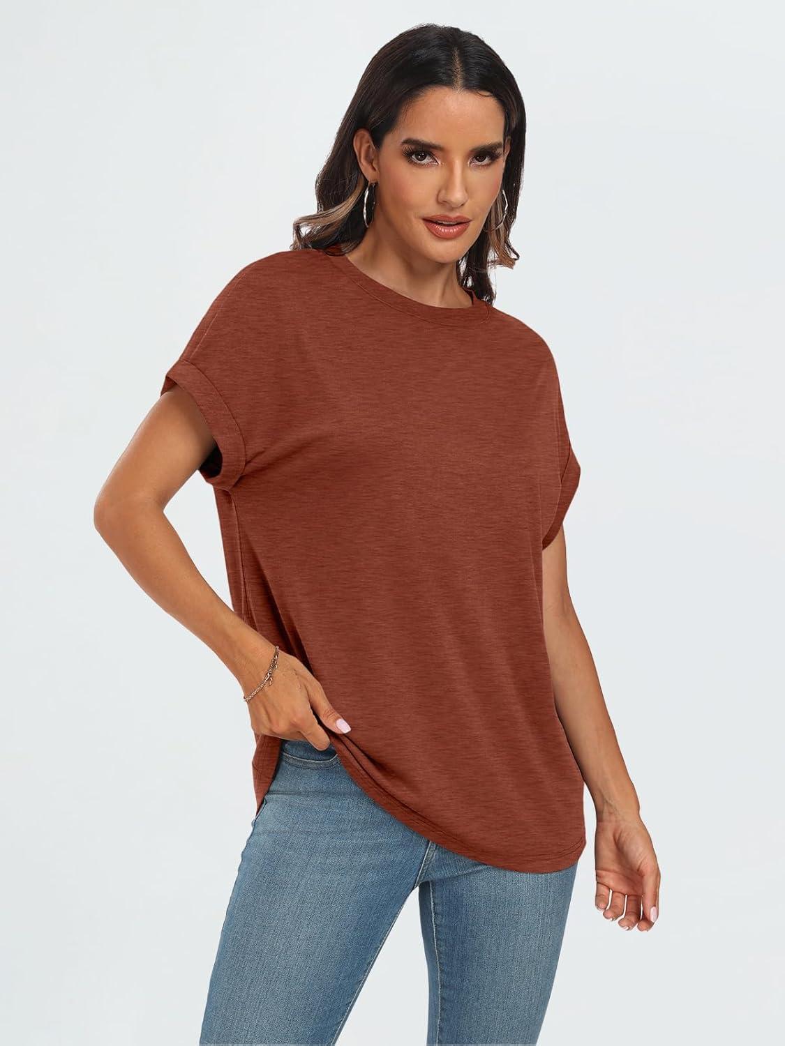 imageAUTOMET Womens Summer Tops Oversized Short Sleeve Business Casual T Shirts Trendy Fashion Clothes Spring Outfits 2025Brick Red