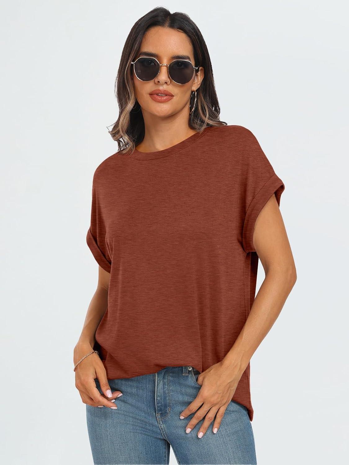imageAUTOMET Womens Summer Tops Oversized Short Sleeve Business Casual T Shirts Trendy Fashion Clothes Spring Outfits 2025Brick Red