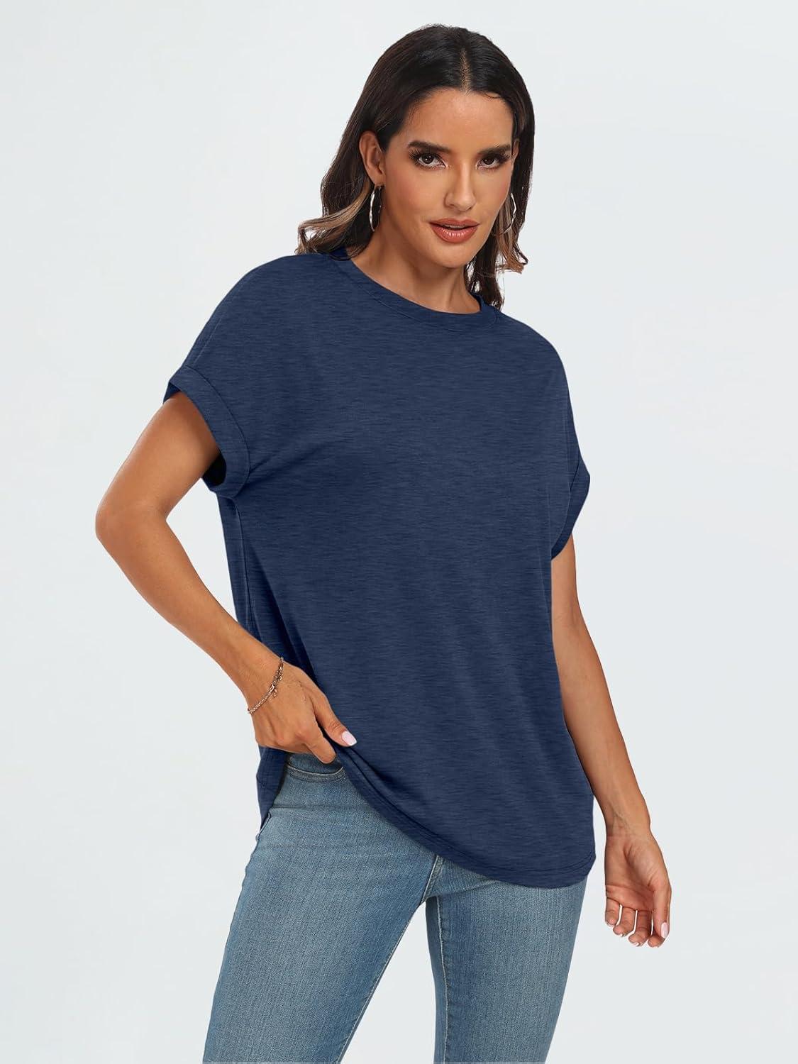 imageAUTOMET Womens Summer Tops Oversized Short Sleeve Business Casual T Shirts Trendy Fashion Clothes Spring Outfits 2025Navy