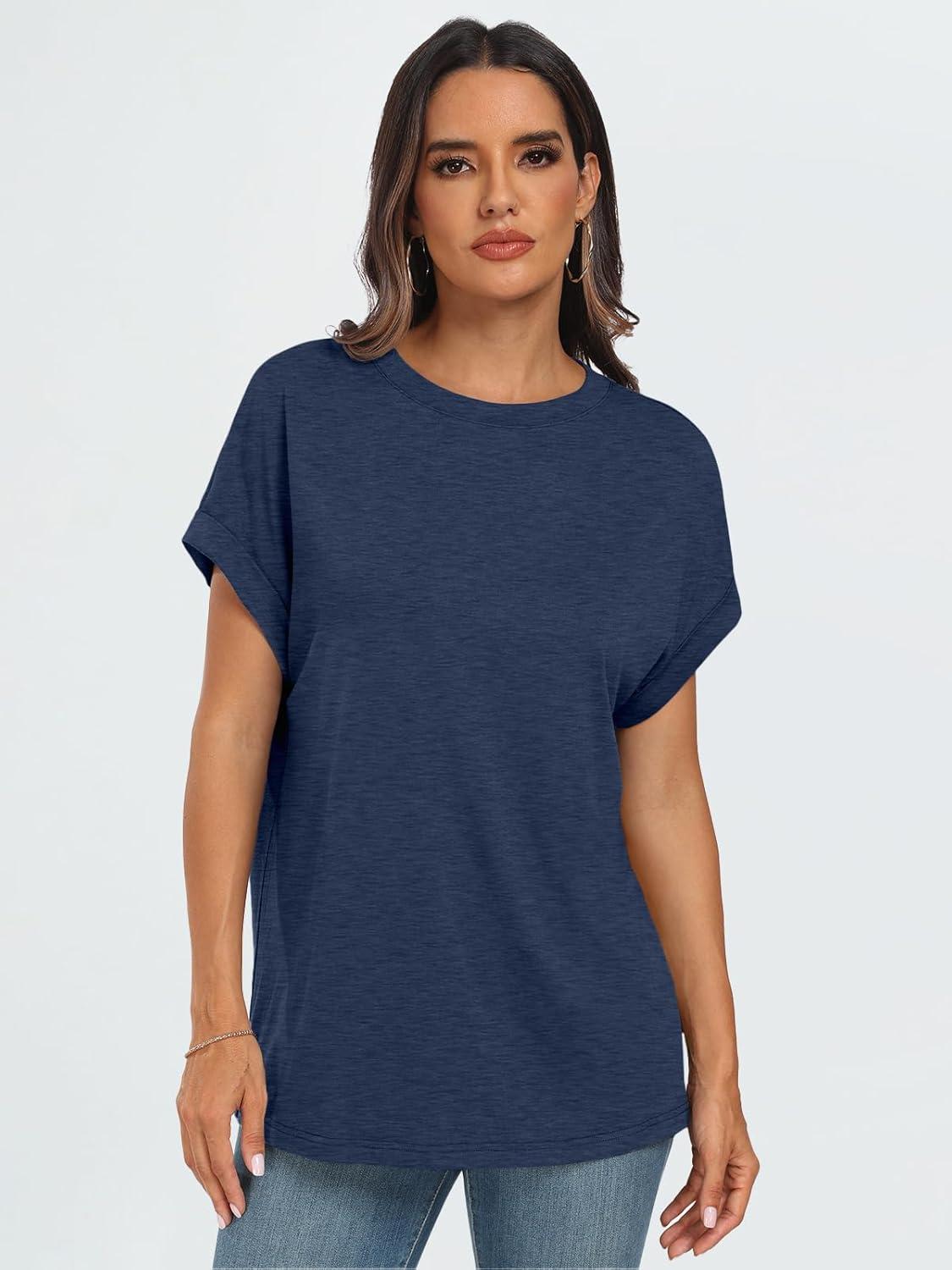 imageAUTOMET Womens Summer Tops Oversized Short Sleeve Business Casual T Shirts Trendy Fashion Clothes Spring Outfits 2025Navy