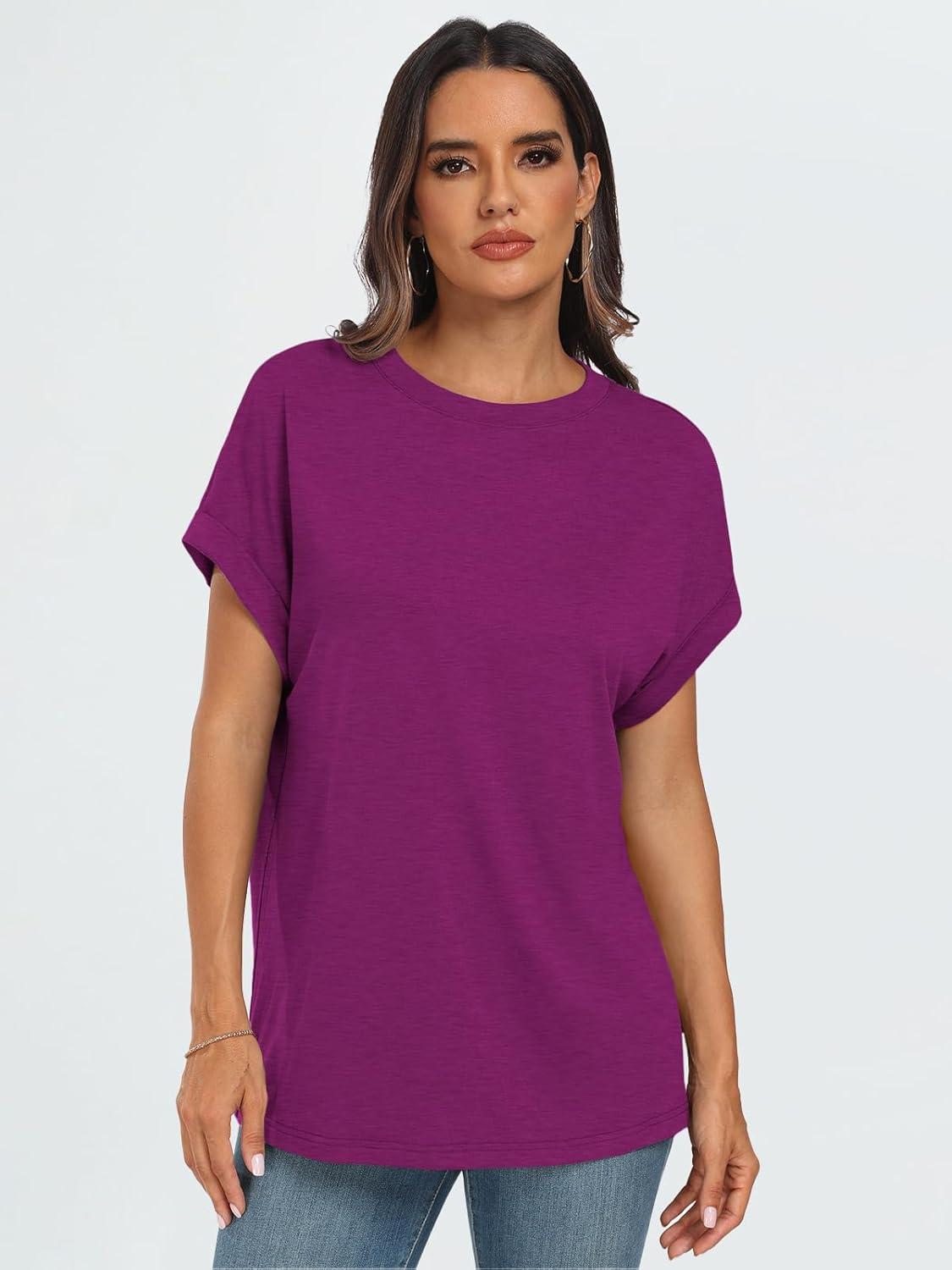 imageAUTOMET Womens Summer Tops Oversized Short Sleeve Business Casual T Shirts Trendy Fashion Clothes Spring Outfits 2025Purple