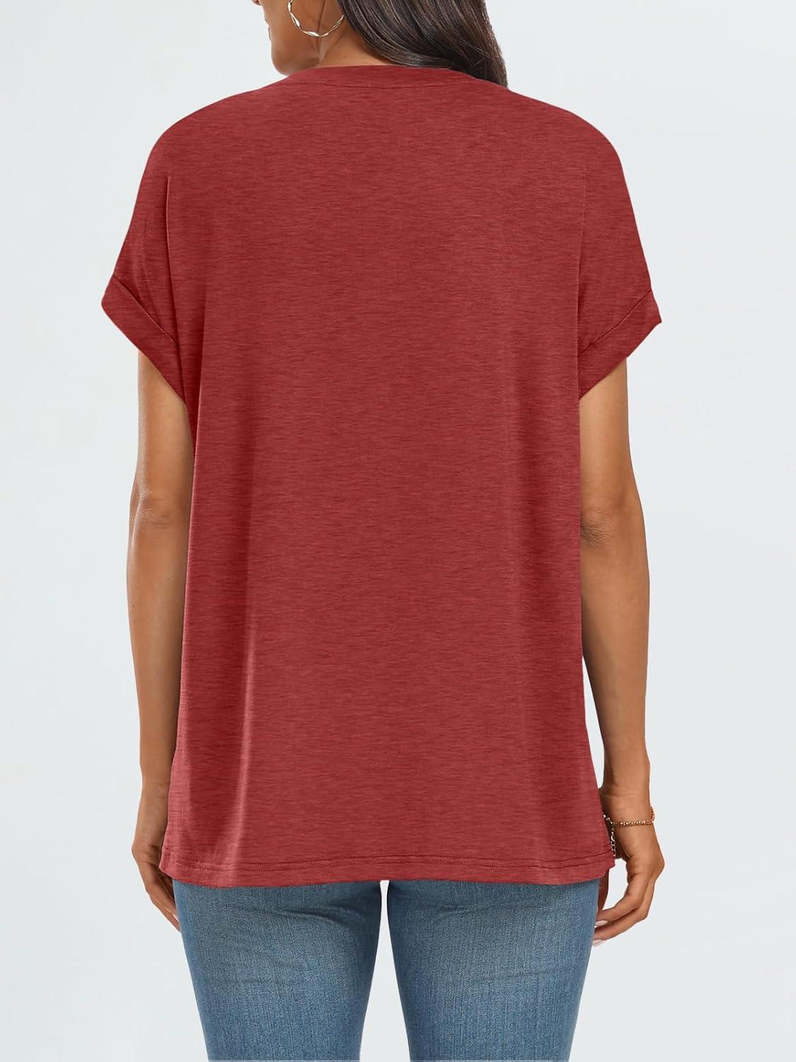 imageAUTOMET Womens Summer Tops Oversized Short Sleeve Business Casual T Shirts Trendy Fashion Clothes Spring Outfits 2025Red