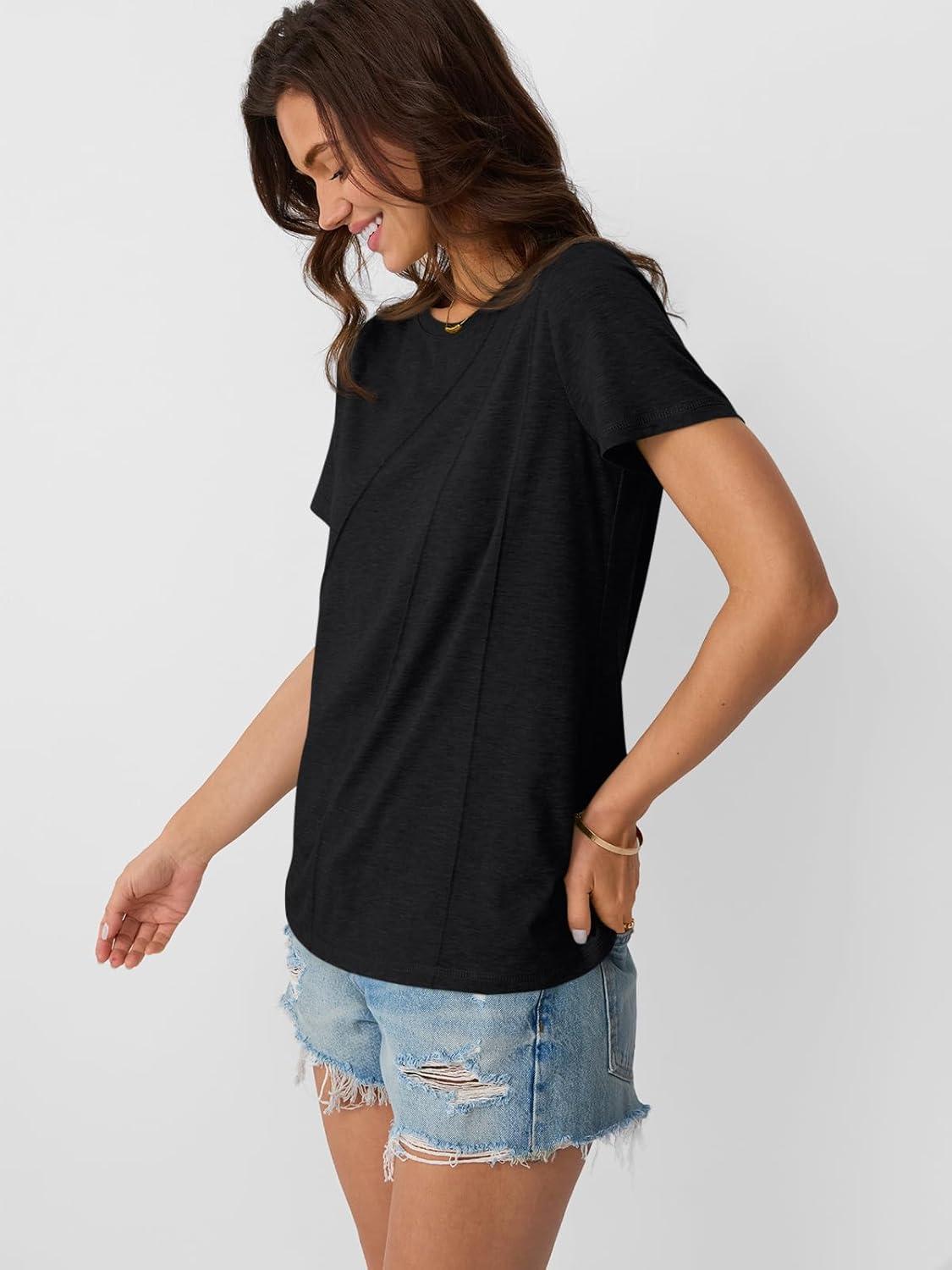 imageAUTOMET Womens Summer Tops Workout Shirts Beach Vacation Outfits Business Tshirts Dressy Fashion Spring Clothes 2025Black