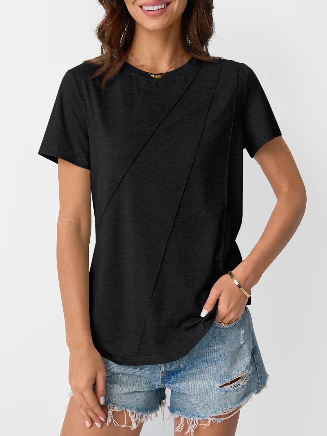 imageAUTOMET Womens Summer Tops Workout Shirts Beach Vacation Outfits Business Tshirts Dressy Fashion Spring Clothes 2025Black