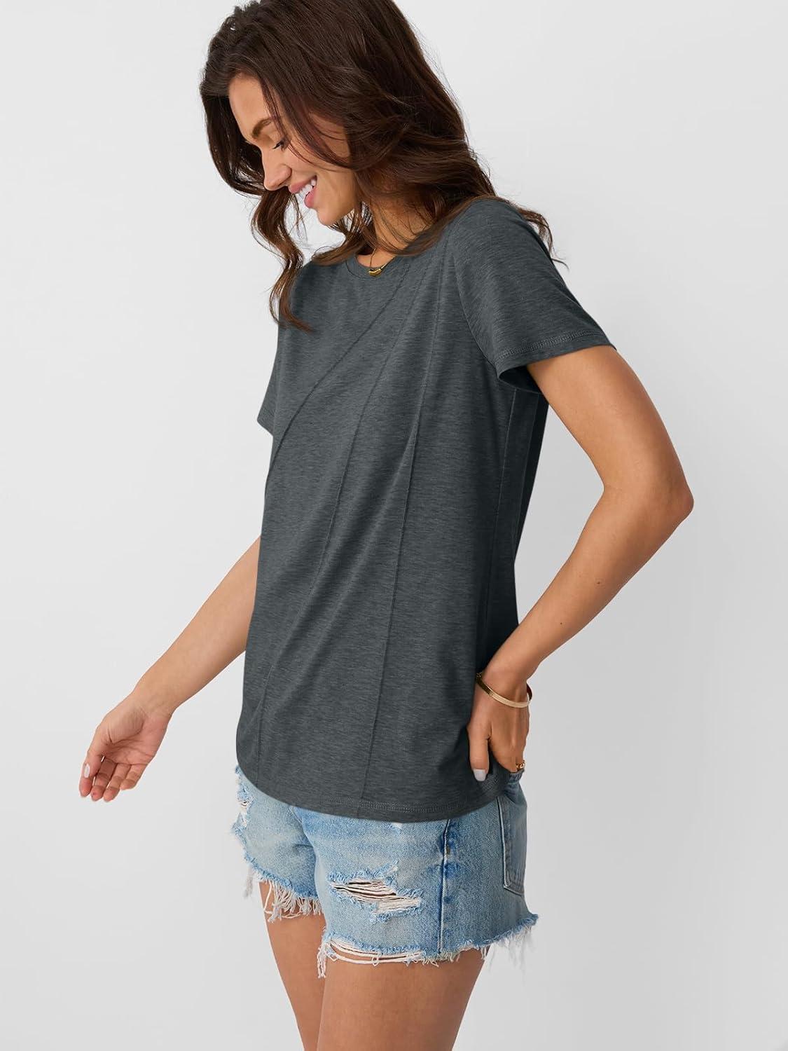 imageAUTOMET Womens Summer Tops Workout Shirts Beach Vacation Outfits Business Tshirts Dressy Fashion Spring Clothes 2025Blackgrey