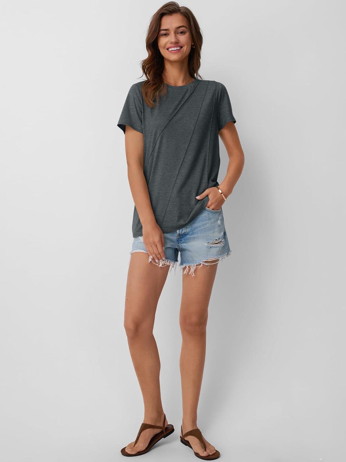 imageAUTOMET Womens Summer Tops Workout Shirts Beach Vacation Outfits Business Tshirts Dressy Fashion Spring Clothes 2025Blackgrey