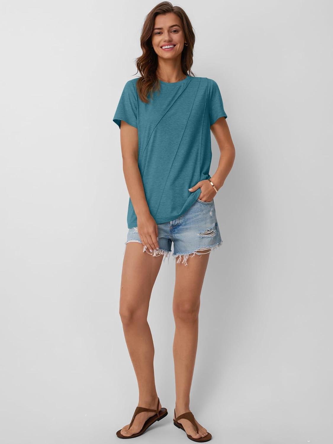 imageAUTOMET Womens Summer Tops Workout Shirts Beach Vacation Outfits Business Tshirts Dressy Fashion Spring Clothes 2025Bluegreen