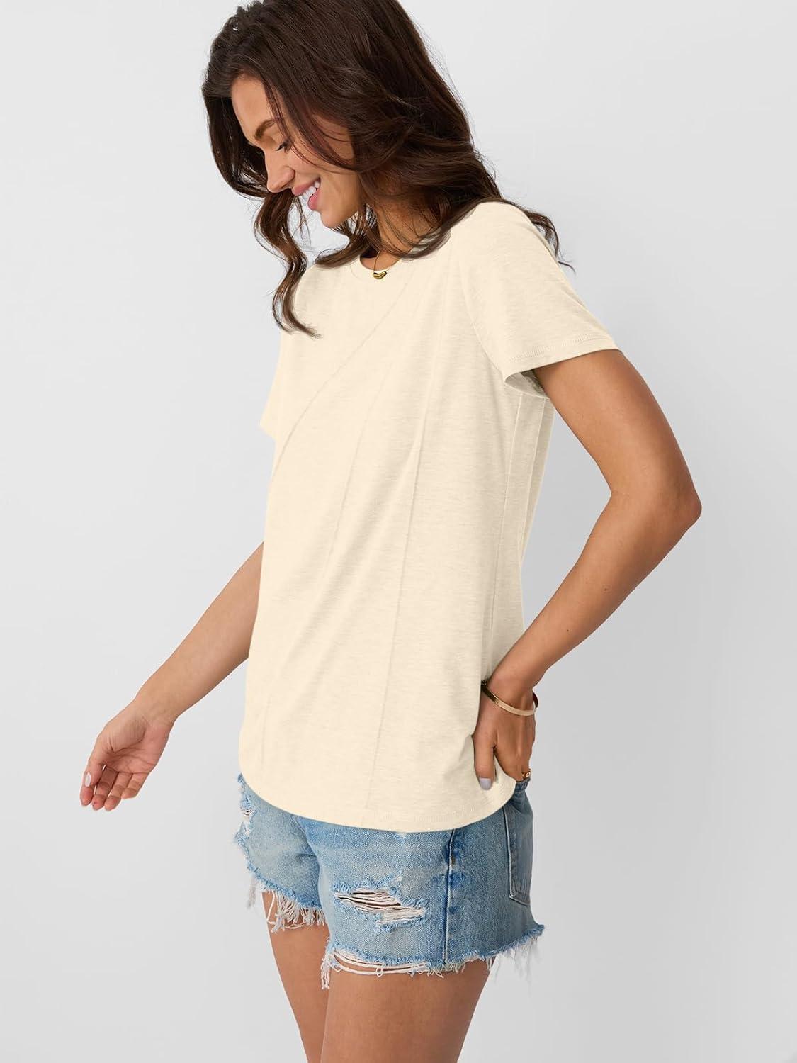 imageAUTOMET Womens Summer Tops Workout Shirts Beach Vacation Outfits Business Tshirts Dressy Fashion Spring Clothes 2025Cream